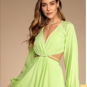 Green long sleeve cut out mini dress
